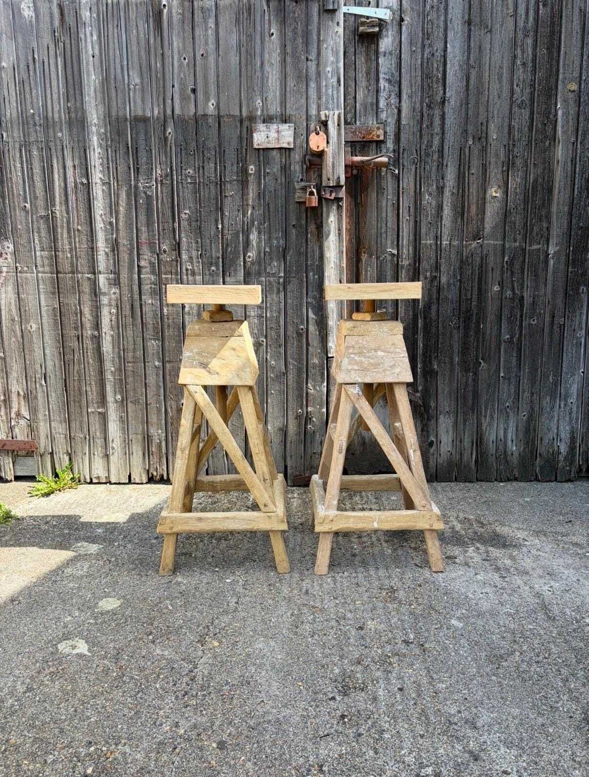 Pair Of Adjustable White Oak Sculpture Stands | Fsc Oak Display Pedestals photo for sale