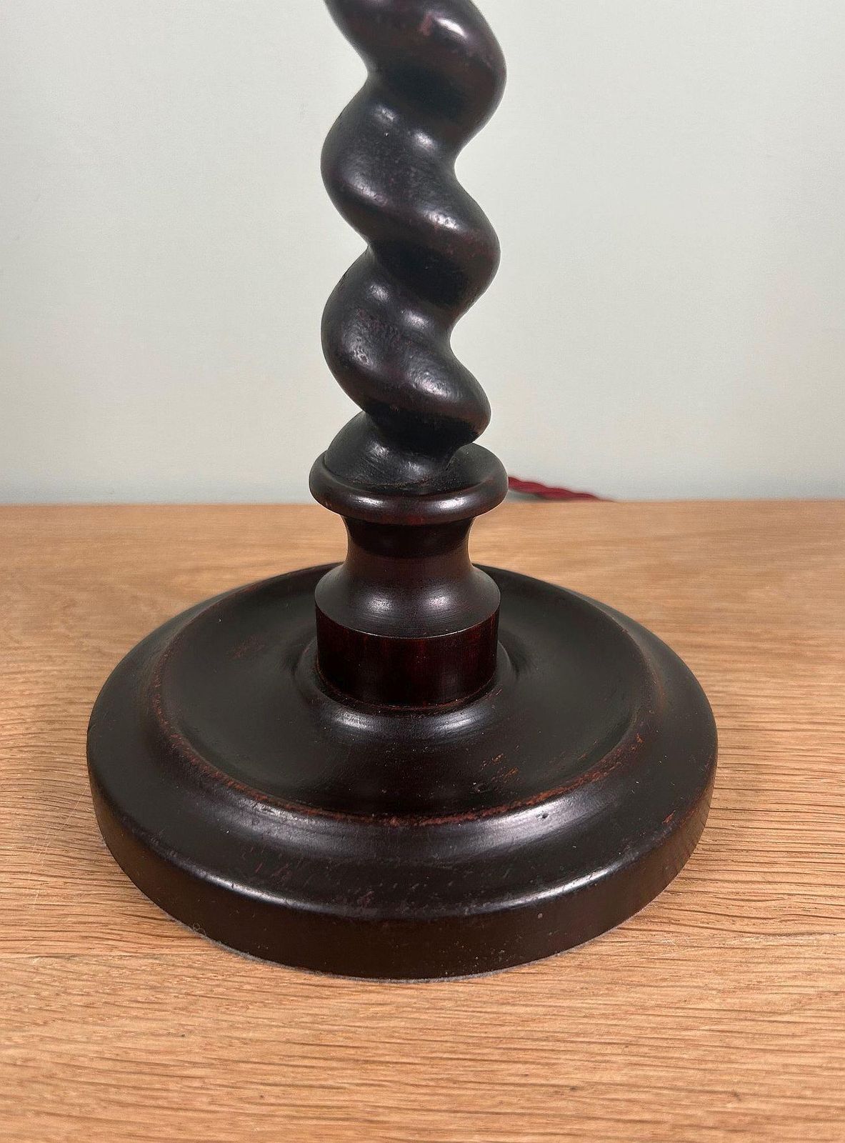 Large Antique Barley Twist Wooden Table Lamp – Vintage Wood Lamp Base C1930s photo vintage