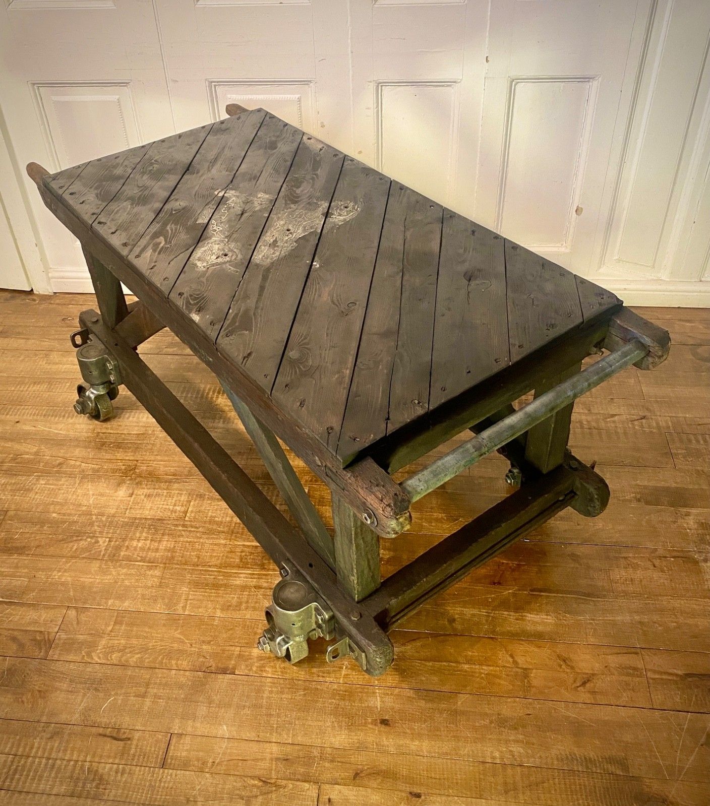 Vintage Antique Industrial Factory Trolley Table Cart. Mahogany Frame On Castors photo buy
