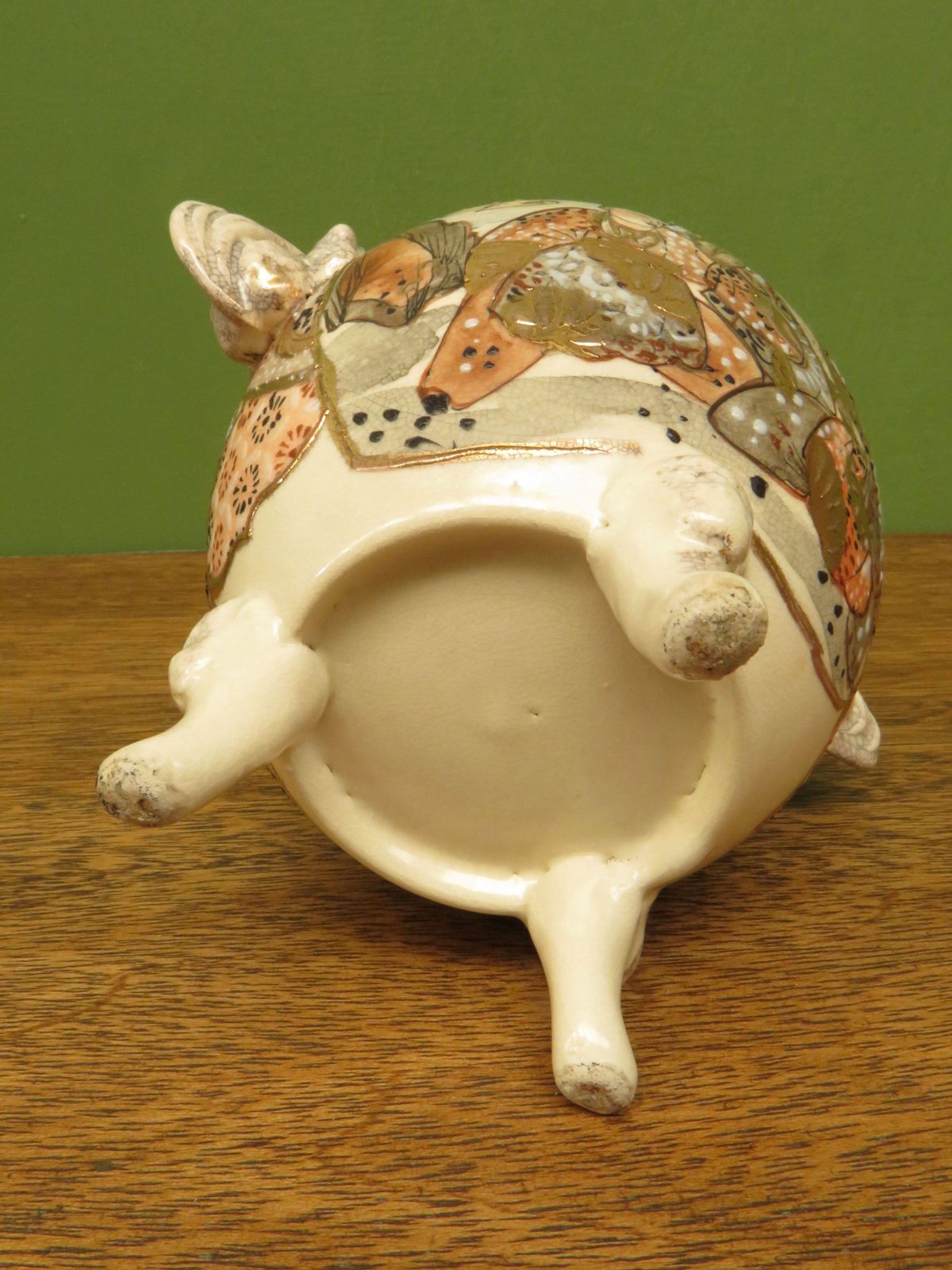 Japanese Late Satsuma Lidded Censer With Moriage Decoration & Foo Dog Handles photo vintage