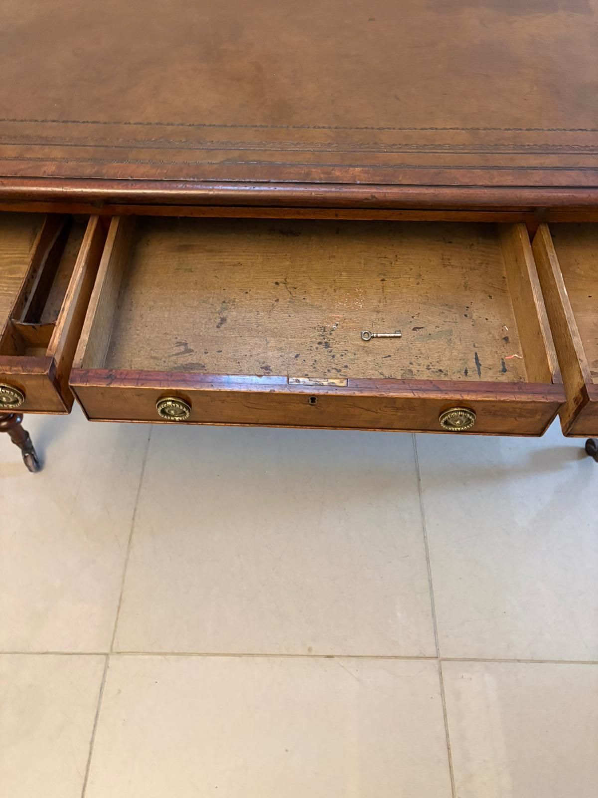 Antique Early 19th Century Mahogany Partners Library Writing Desk With Leather Slide photo vintage