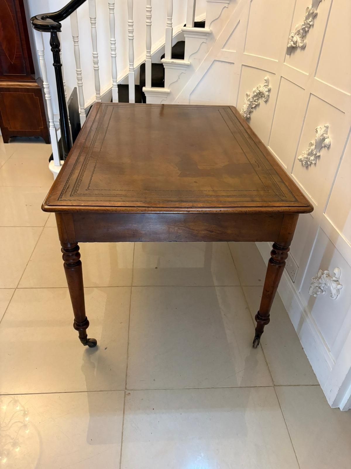 photo vinterior Antique Early 19th Century Mahogany Partners Library Writing Desk With Leather Slide