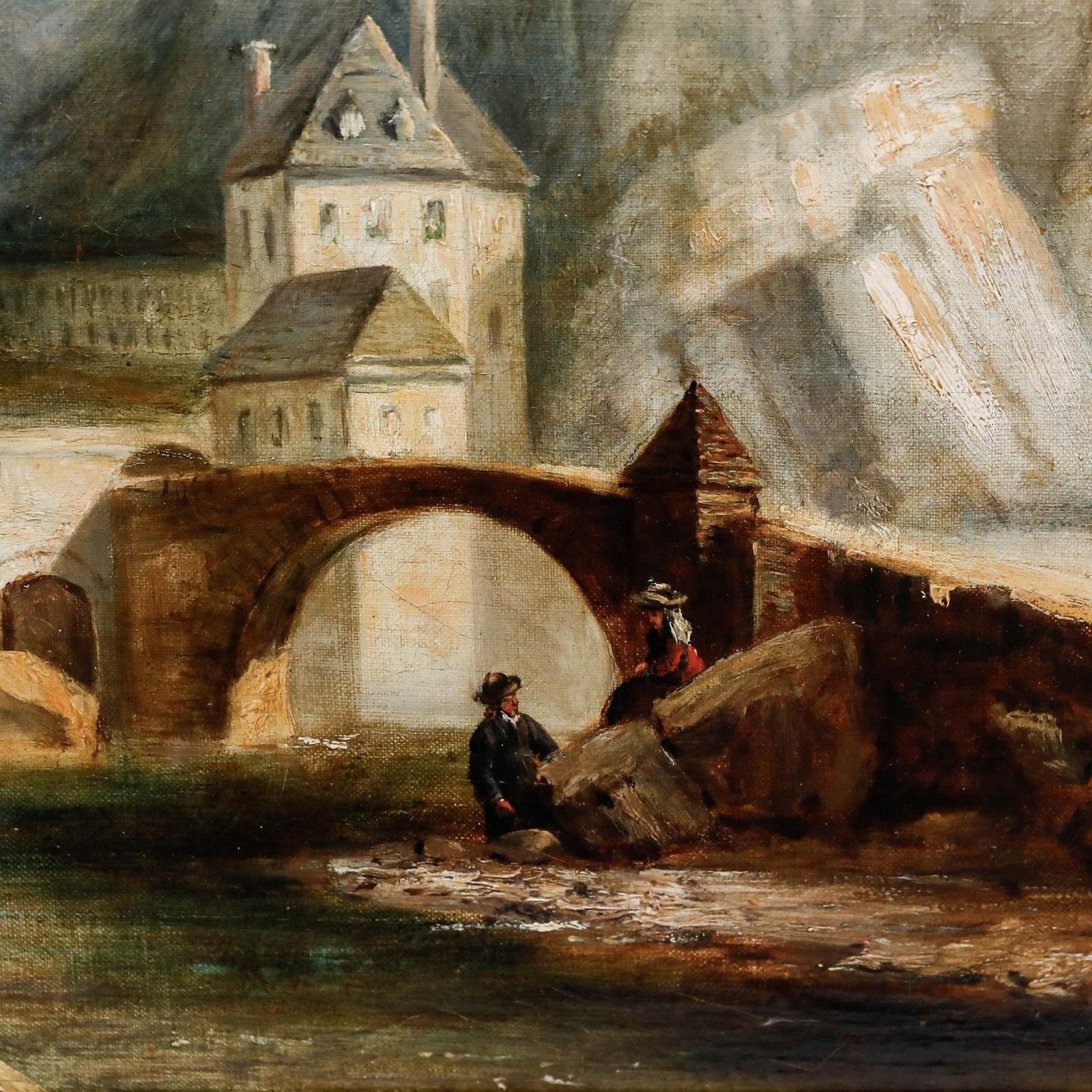 Framed 19th Century Oil Tyrol Valley Landscape With Figures photo vinterior