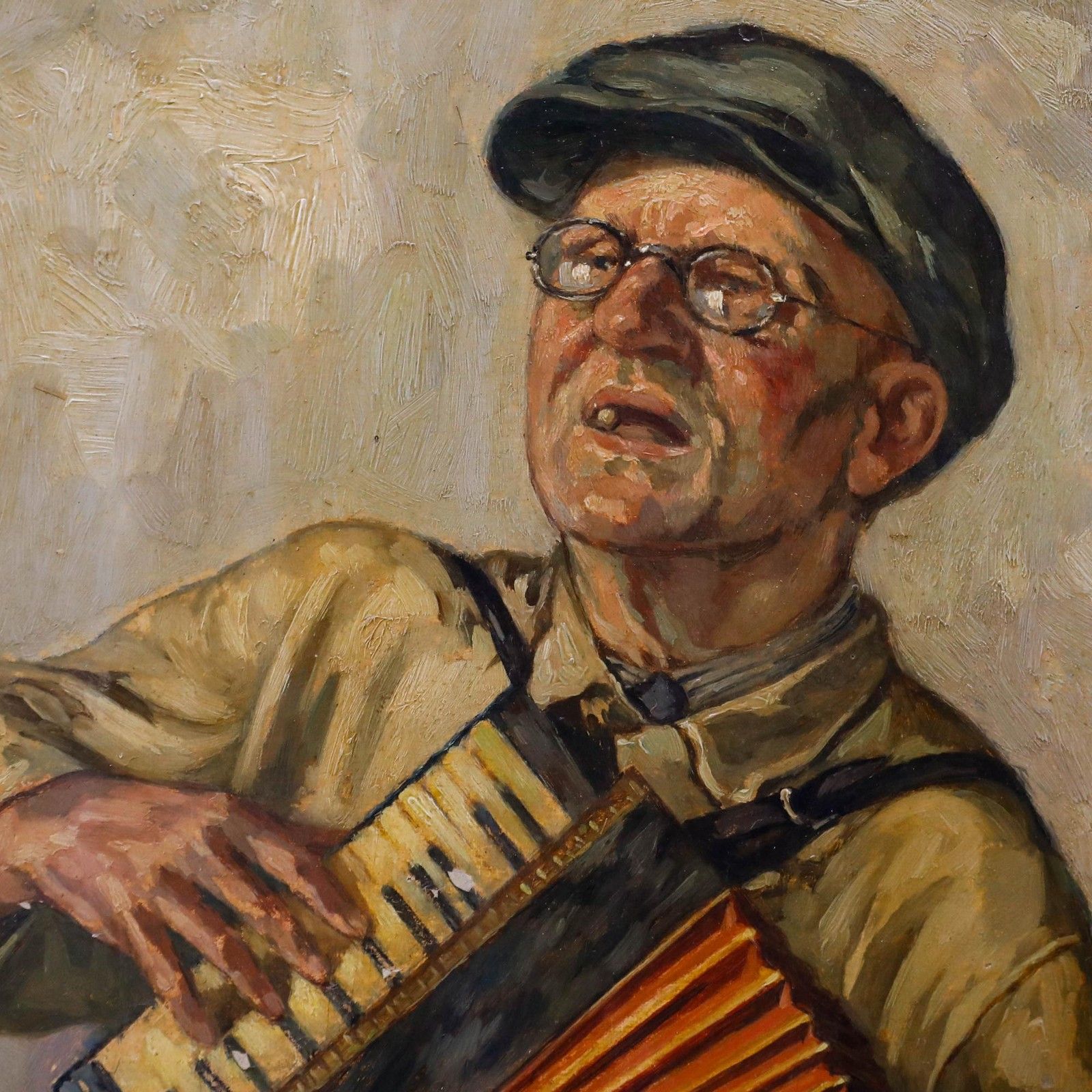 Bernhard Gauer (1882 1955) Framed Mid 20th Century Oil, Accordion Player photo vinterior