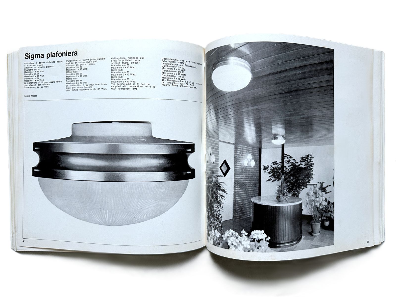 photo furniture Artemide wand-/plafondlamp Mod. Sigma   Design Sergio Mazza 1960