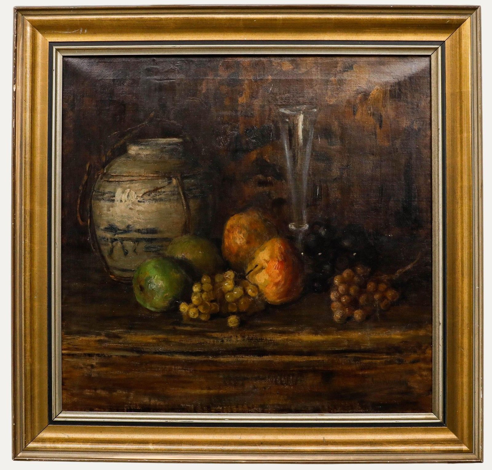 Carl Hayer Late 19th Century Oil, Grapes And Porcelain
