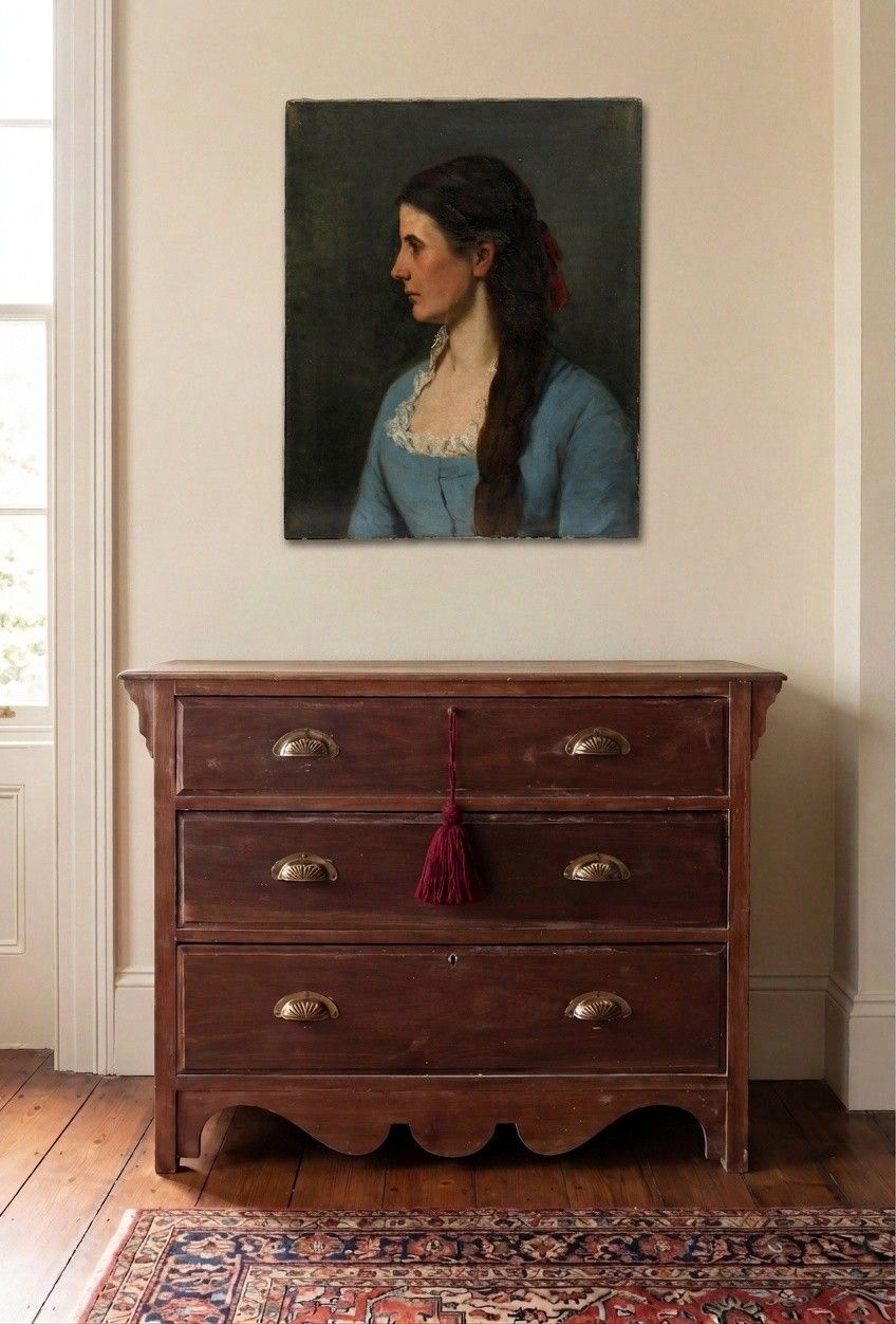 Rach Ludwig (1853 1933) Munich School 1880 Oil, Portrait Of A Young Woman photo for sale
