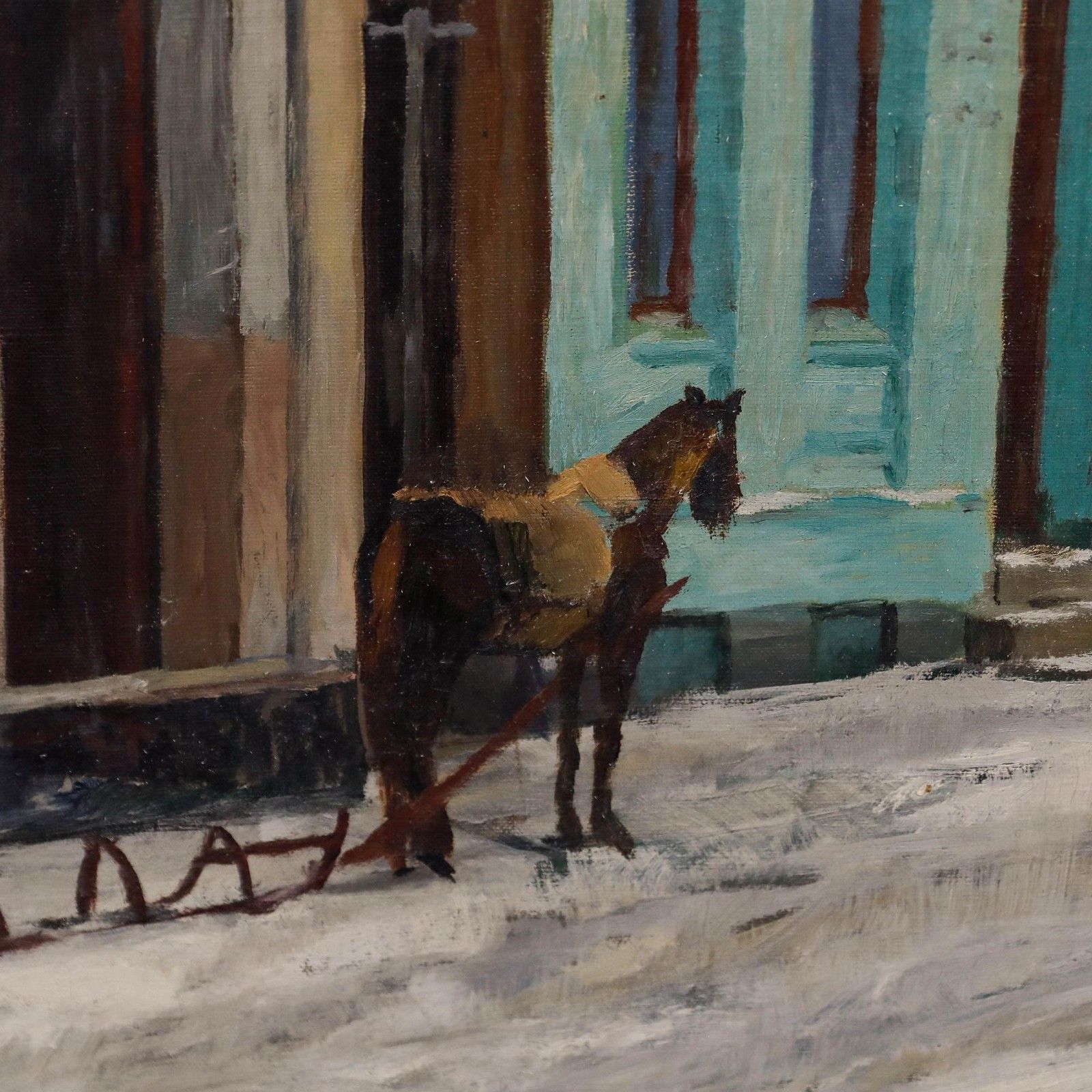 Einar Kullander (1893 1946) Swedish School 1924 Oil, A Horse Drawn Sleigh photo vinterior