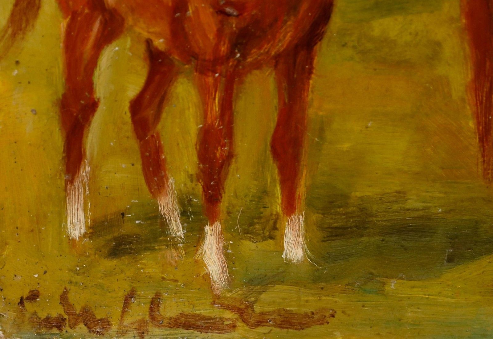 Kurt Glauber (1886 1963) Mid 20th Century Oil, Chestnut Horses Grazing photo vinterior