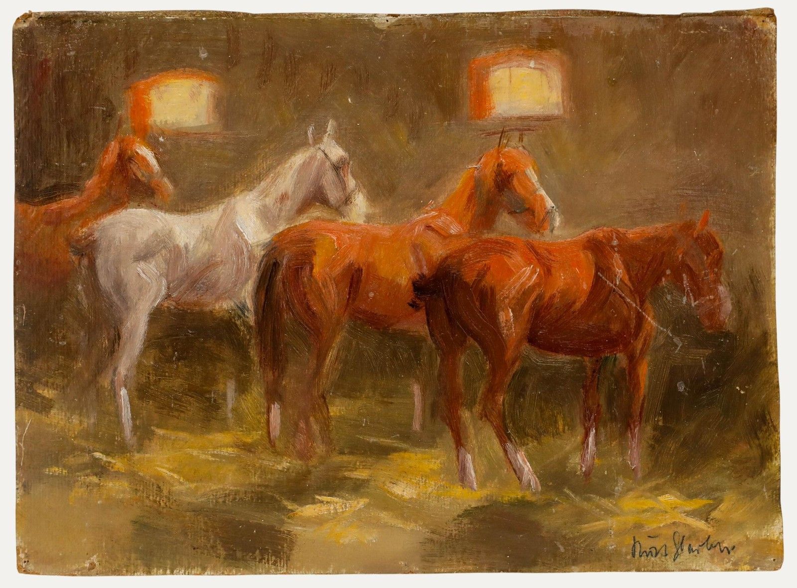 Kurt Glauber (1886 1963) Mid 20th Century Oil, In The Stable