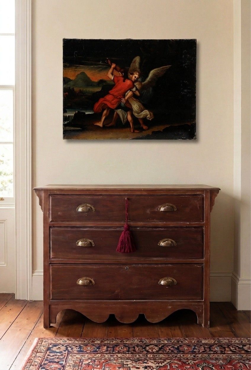 Johann Glocker (1690 1763) 18th Century Oil, Jacob And The Angel photo for sale