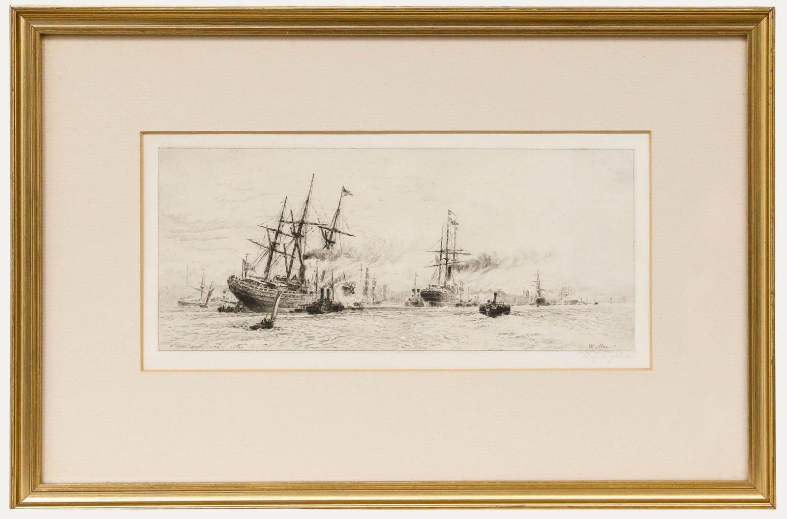 William Lionel Wyllie (1851 1931) Framed Etching, Two Merchant Ships