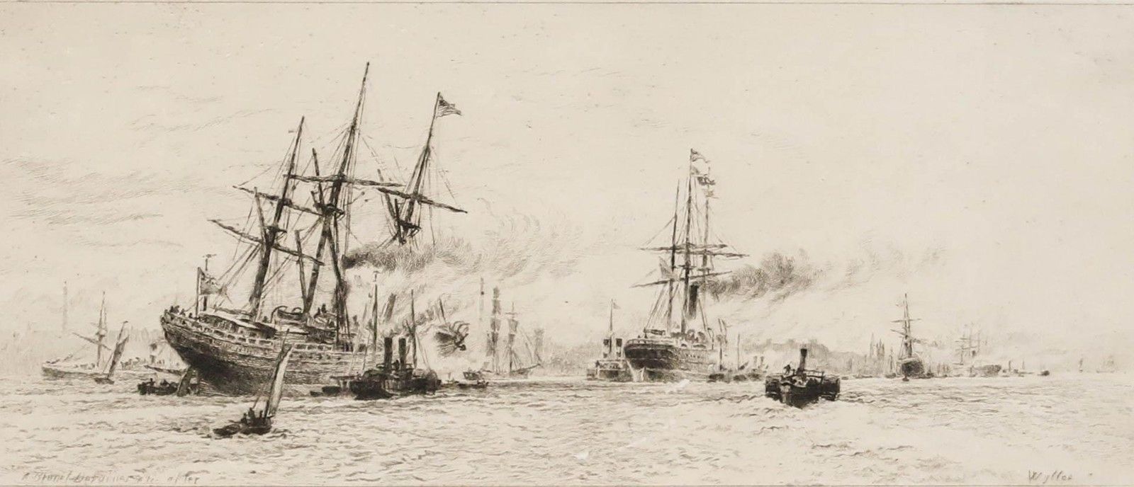 William Lionel Wyllie (1851 1931) Framed Etching, Two Merchant Ships photo furniture