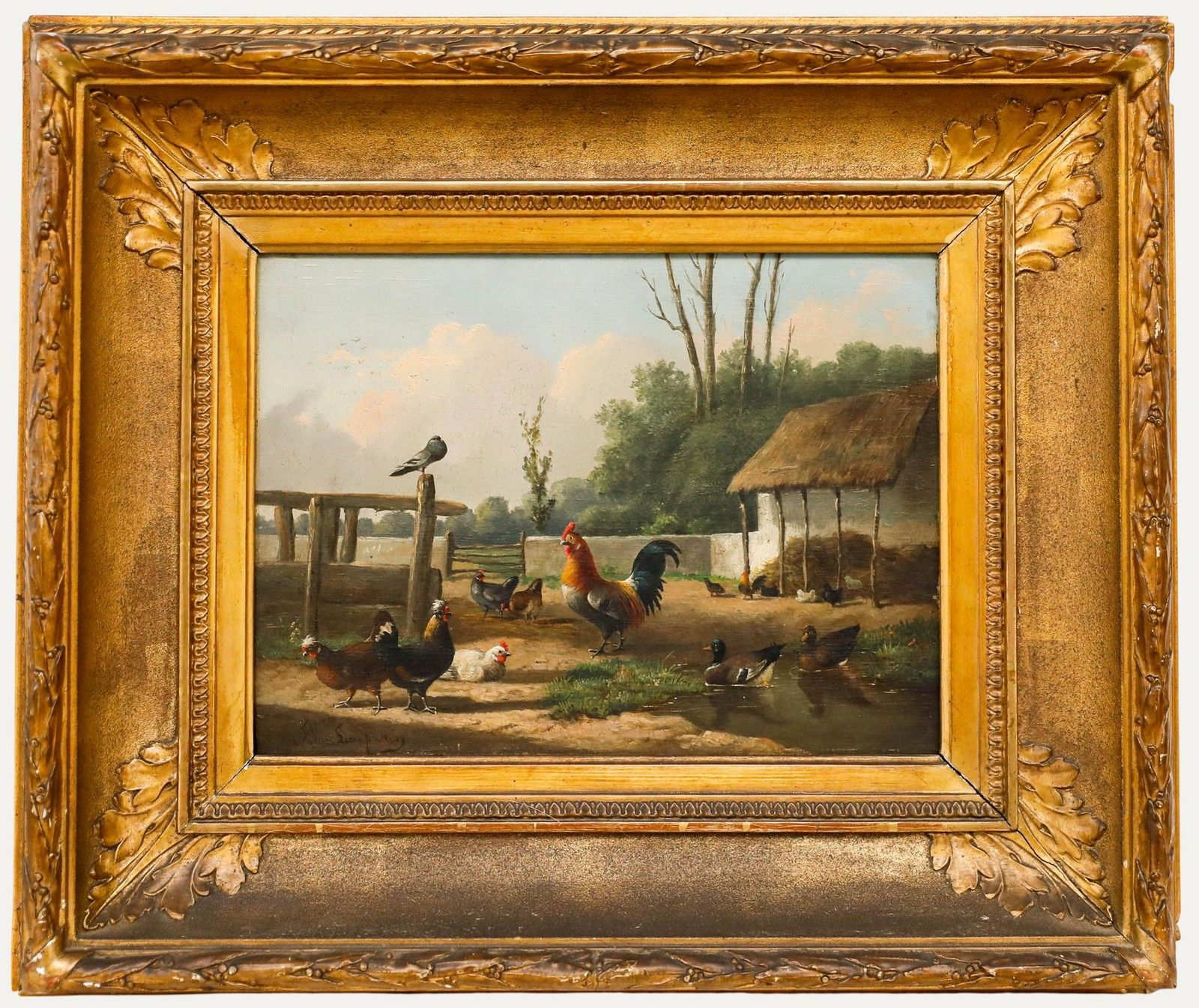 Frans Van Leemputten (1850 1914) Framed Oil, Poultry In A Farmyard