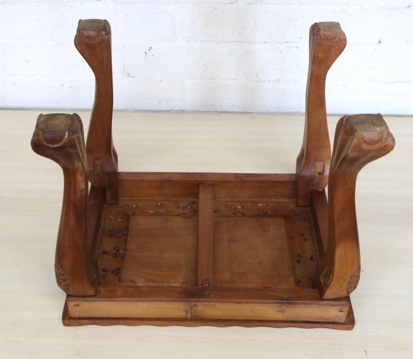 89.0 A Vintage Small Wooden Teak Table Carved Details 20th C. S.E.Asian Handmade 2 Of 2 photo
