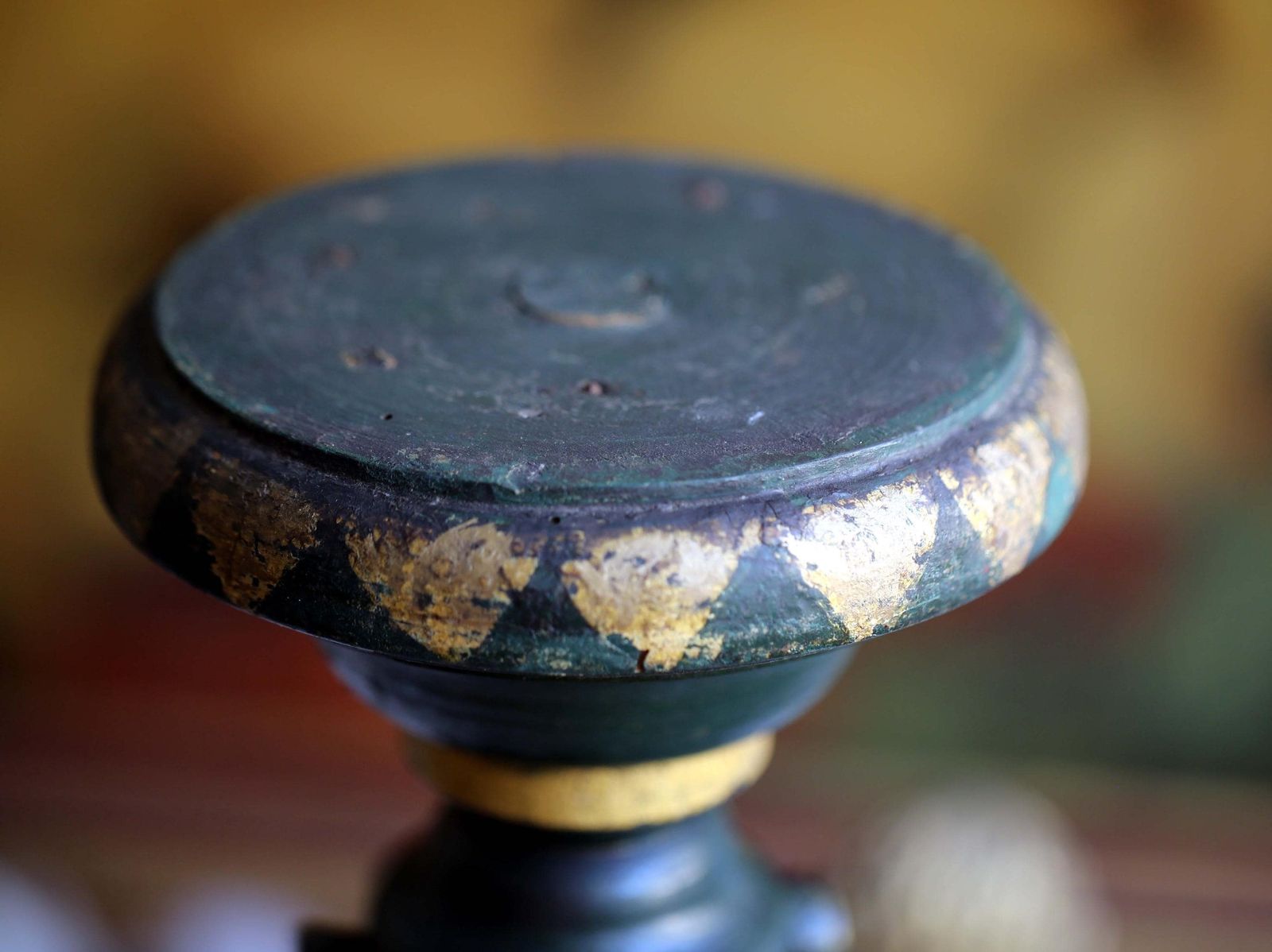 Antique Pedestal Green And Gold Painted Column Wooden Statue Stand photo buy