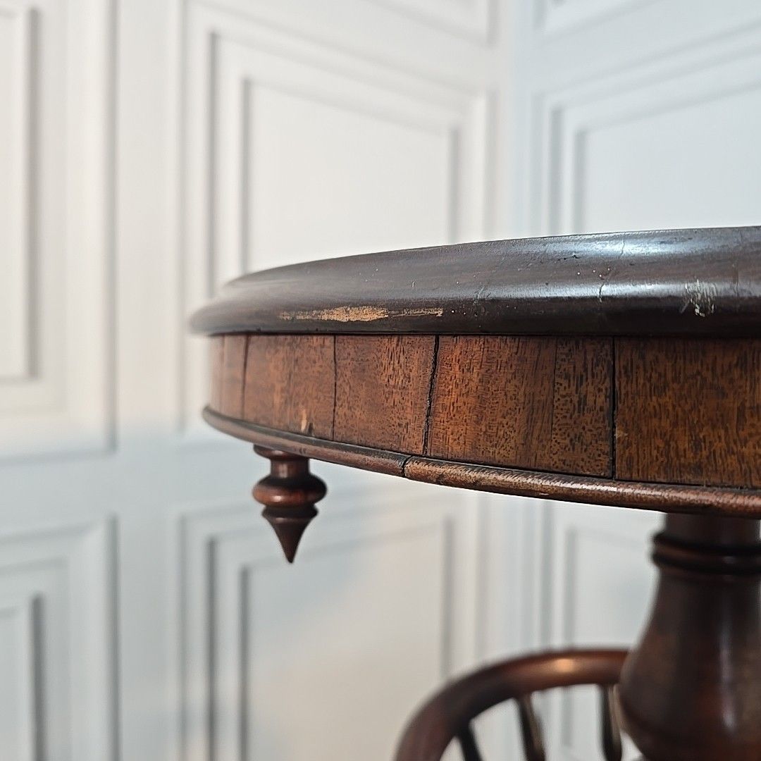 photo buy Antique Victorian Occasional Table Round Torchere Plant Stand Wine Lamp Wooden