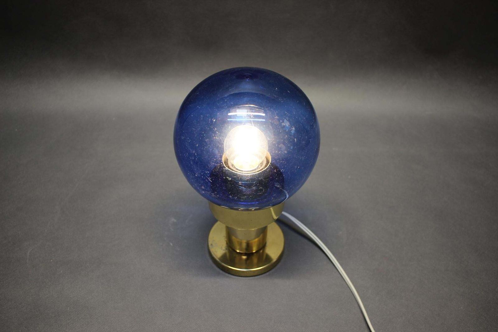 1970s Kamenicky Senov Blue Glass And Brass Table Lamp, Czechoslovakia photo buy