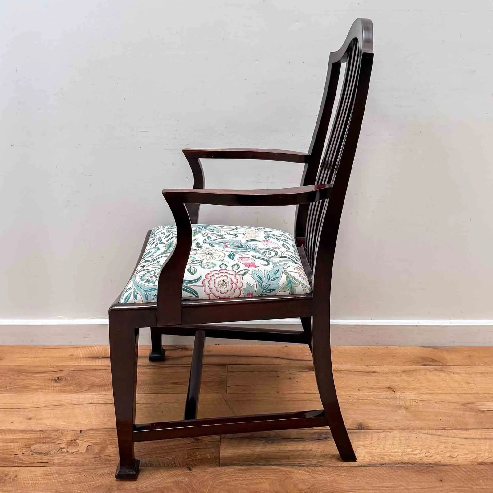 Antique Mahogany Elbow Chair With William Morris 'Wilhelmina' Seat photo vintage