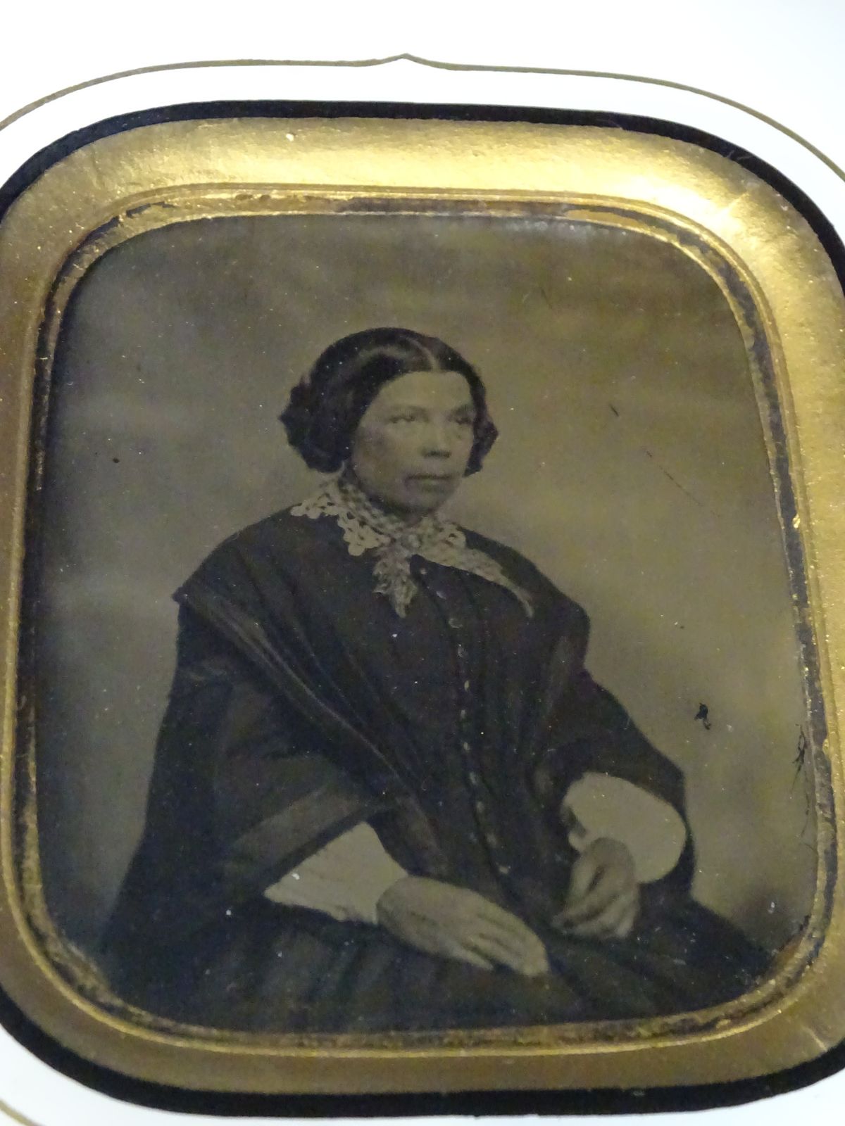 Art Original Victorian Framed Portrait, Ambrotype/Tintype Mid 1800s Gilt Gesso Frame photo