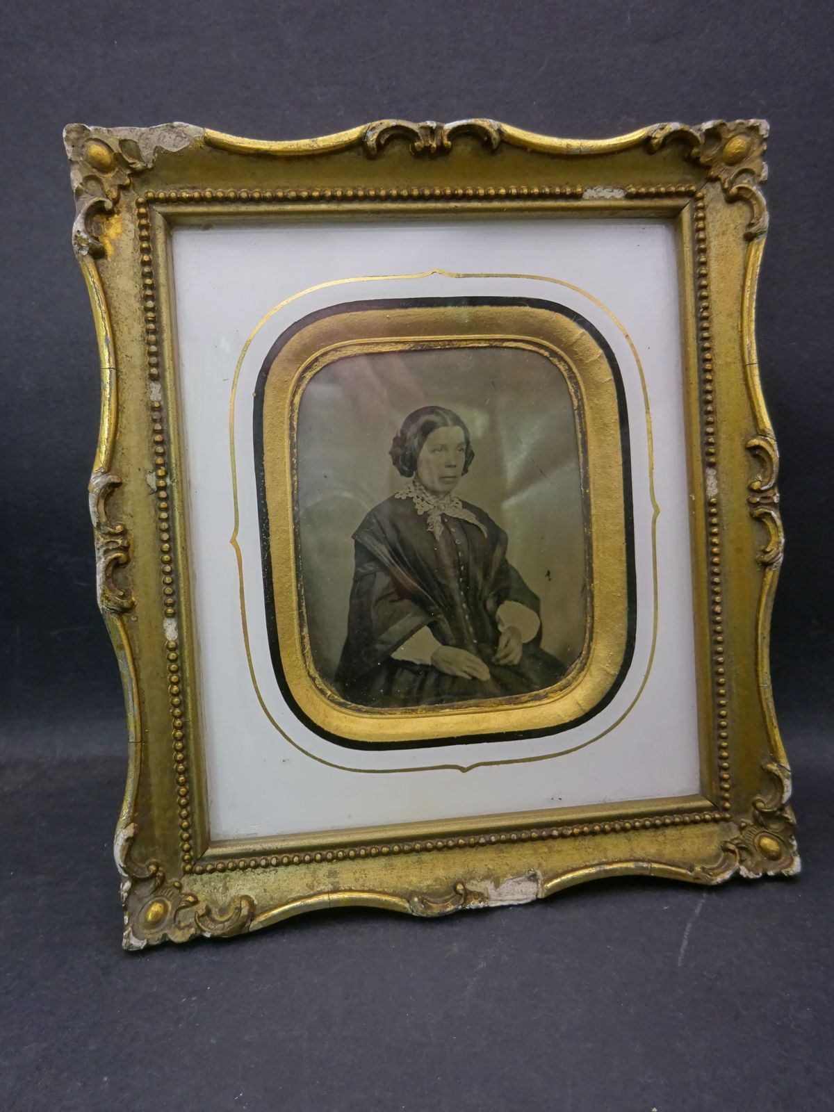 Original Victorian Framed Portrait, Ambrotype/Tintype Mid 1800s Gilt Gesso Frame