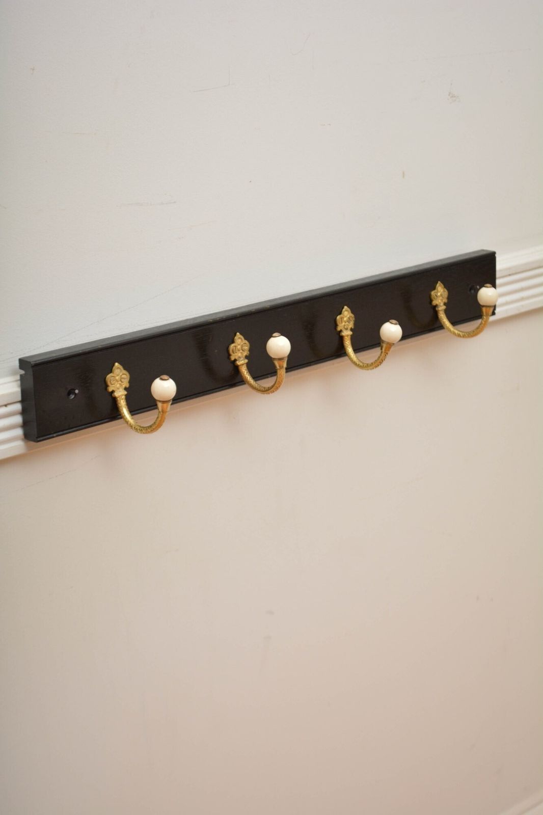 Pair Of Antique Victorian Brass And Ebonised Coat Rack Coat Hooks In Good Condition photo for sale