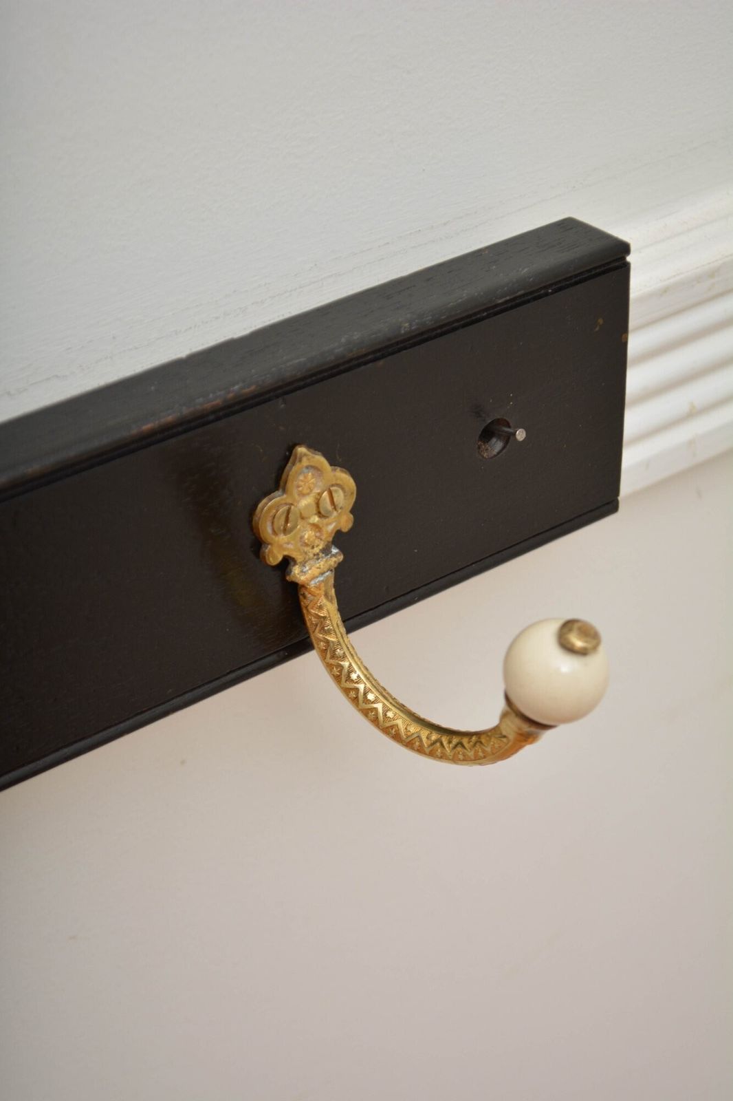 photo for sale Pair Of Antique Victorian Brass And Ebonised Coat Rack Coat Hooks In Good Condition