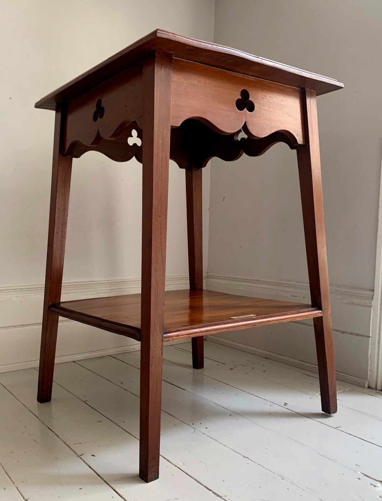Antique Arts & Craft Carved Oak Two Tier Large Side Table