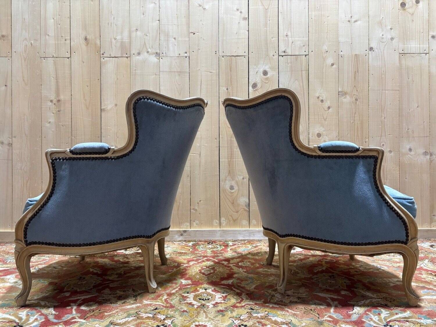 Pair Of Blue Bergères In Louis XV Style photo for sale