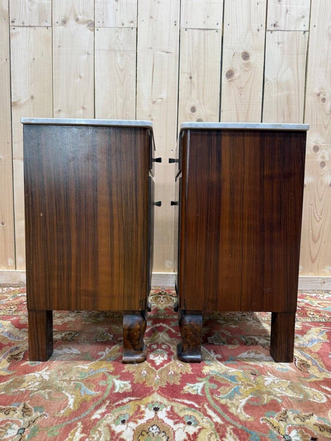 photo furniture Art Deco Bedside Tables – Rosewood, Carrara Marble & Brass – Year