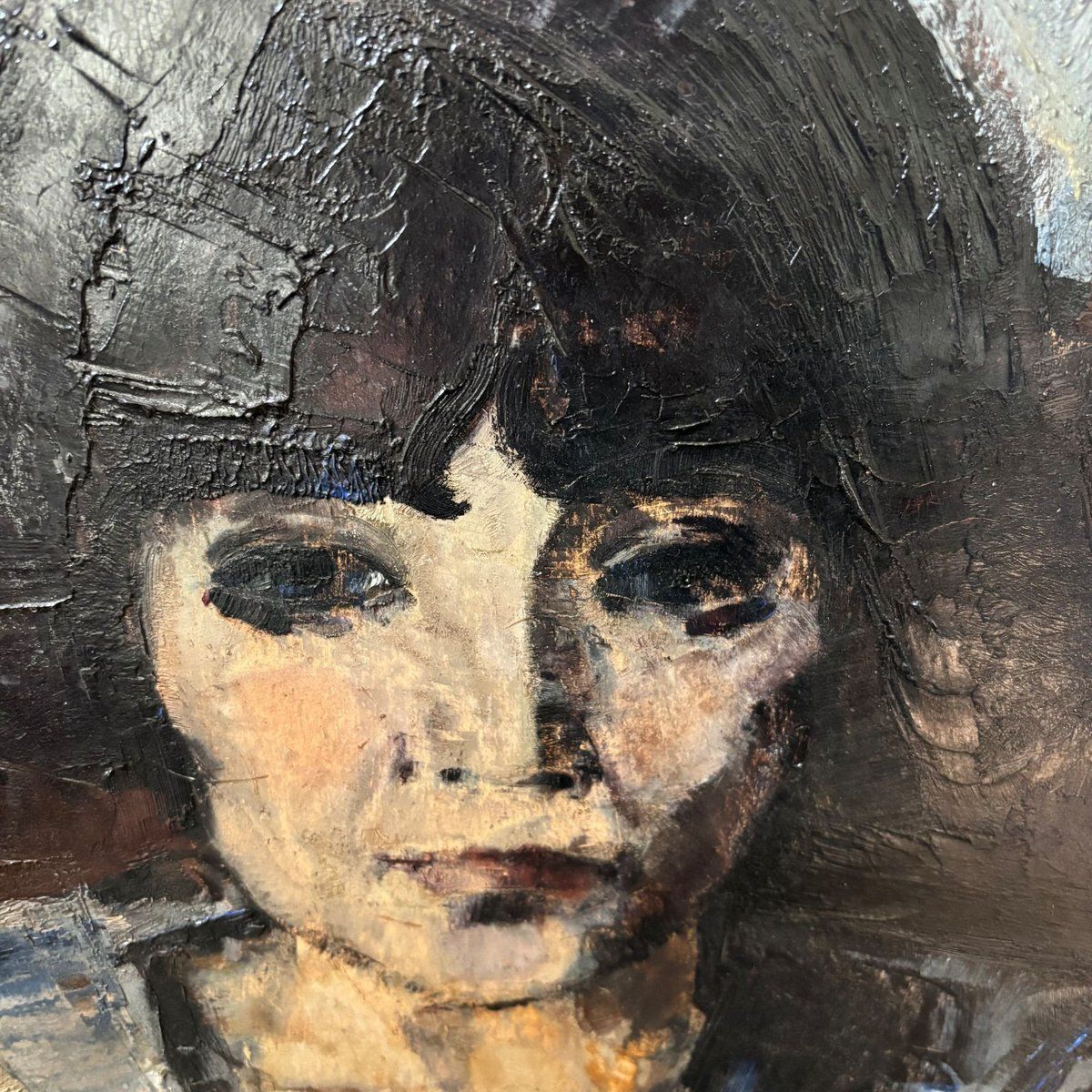 Arnout Colnot, Portrait Of A Woman, Verso: Resting Boys, Oil On Board, 1960s, Framed photo furniture