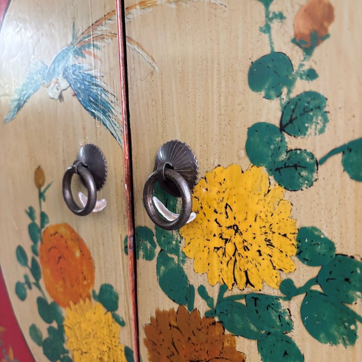 Chinoiserie Asian Wooden Cabinet With Flowers And Birds Decor photo Furniture