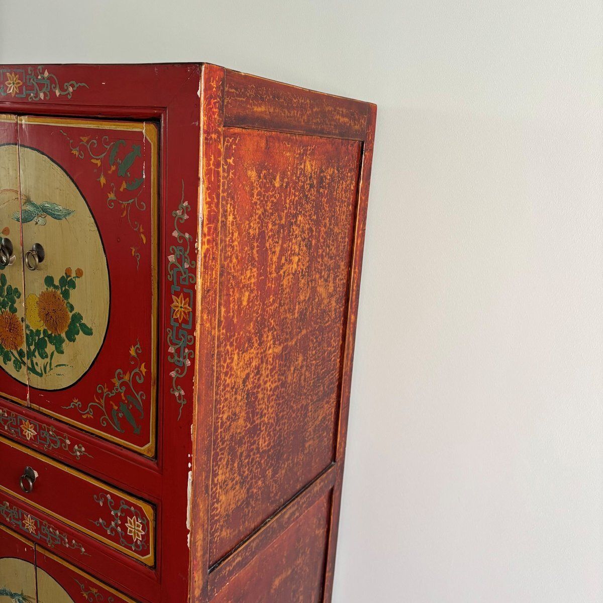 Chinoiserie Asian Wooden Cabinet With Flowers And Birds Decor photo buy
