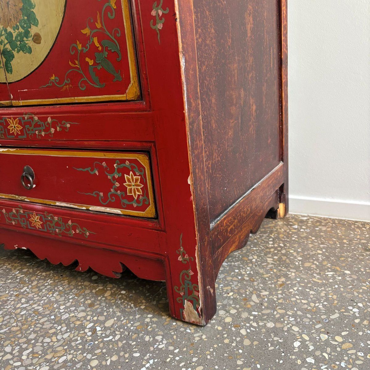 Chinoiserie Asian Wooden Cabinet With Flowers And Birds Decor photo vintage