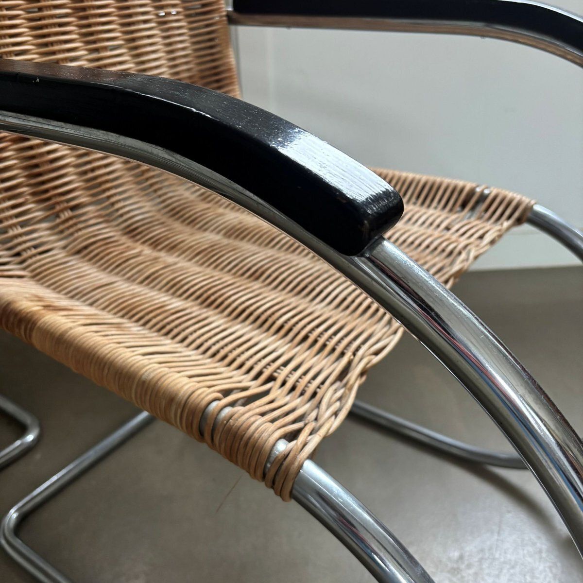 Rattan And Chromed Tubular Metal Lounge Chairs By Ludwig Mies Van Der Rohe, Set Of 2 photo buy