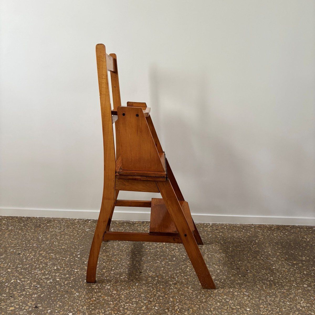 Oak Wooden Library Ladder And Chair, Netherlands, 1930s photo furniture