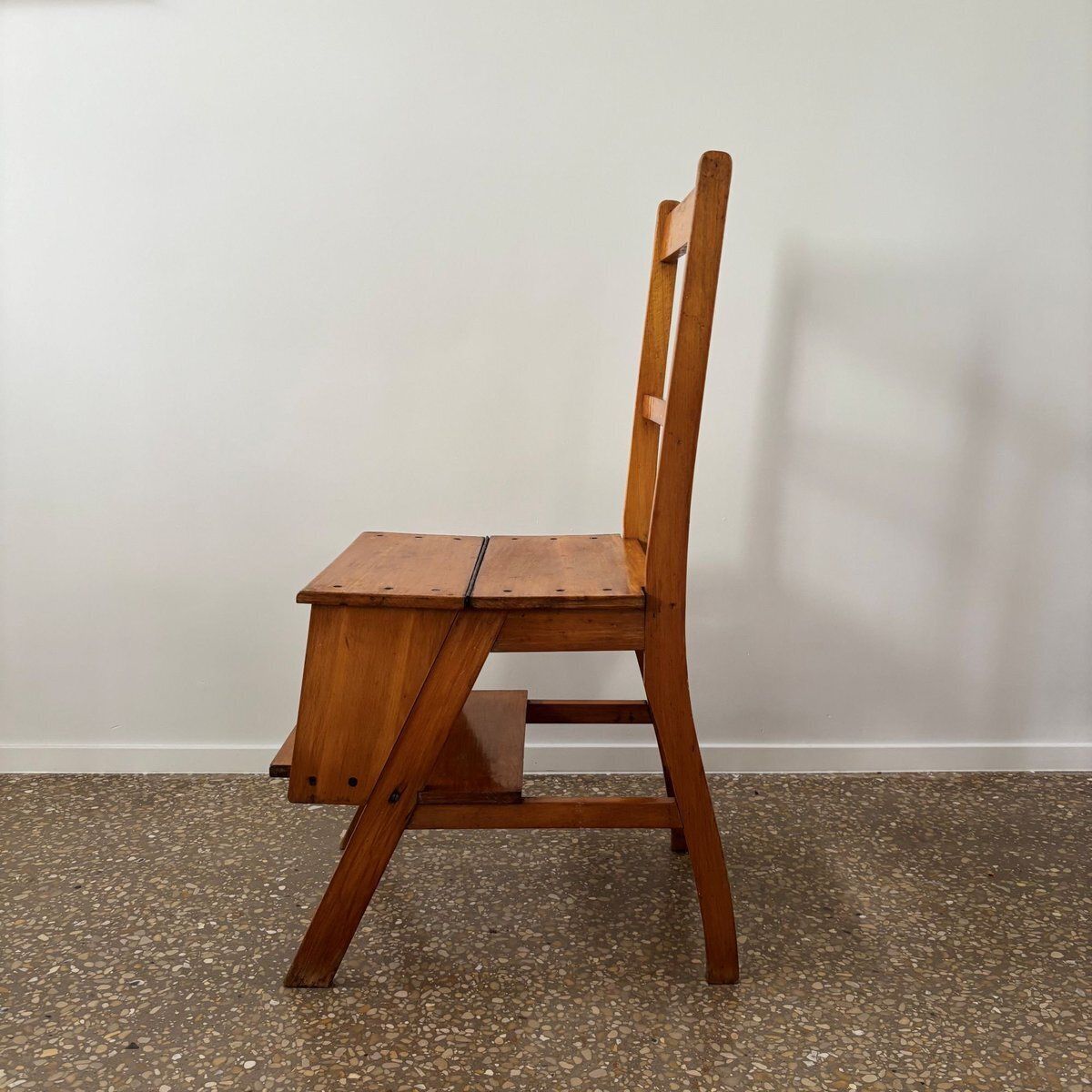 Oak Wooden Library Ladder And Chair, Netherlands, 1930s photo 303.0