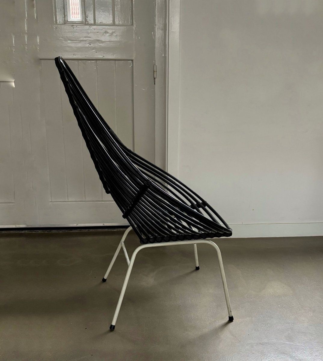 Blackened Rattan Lounge Chair By H. Broekhuizen For Rohé Noordwolde, The Netherlands, 1960s photo 329.0