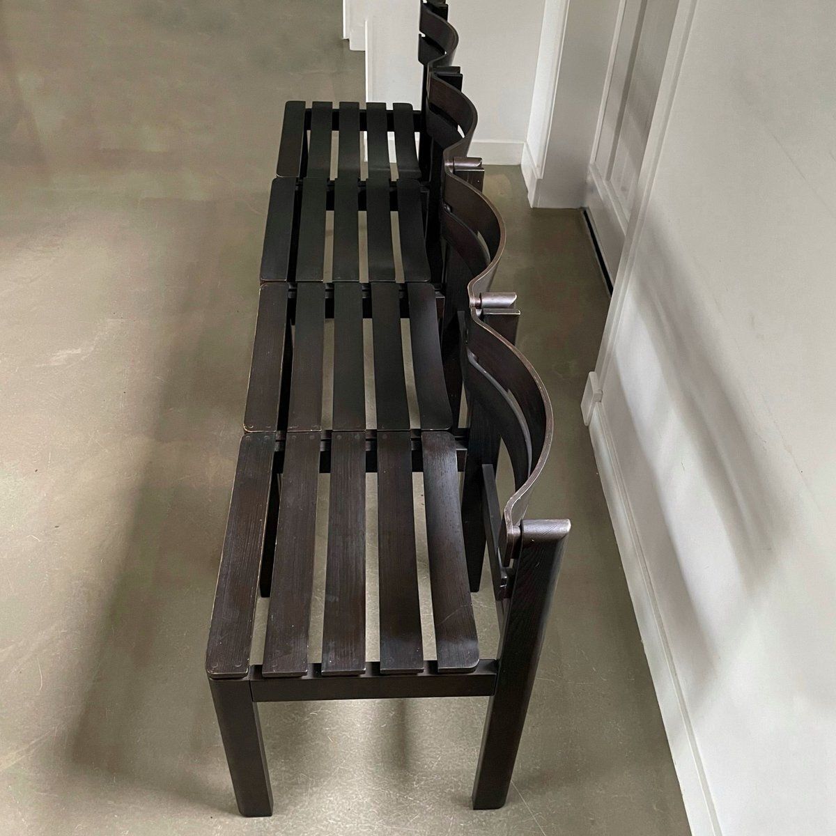 Dark Brown Wooden Slat Chairs, 1970s, Set Of 4 photo Furniture