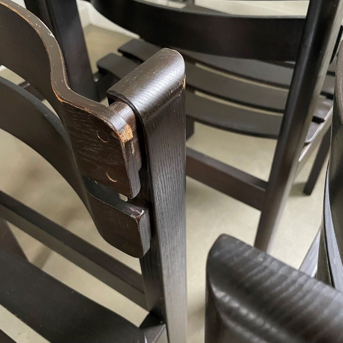 photo furniture Dark Brown Wooden Slat Chairs, 1970s, Set Of 4