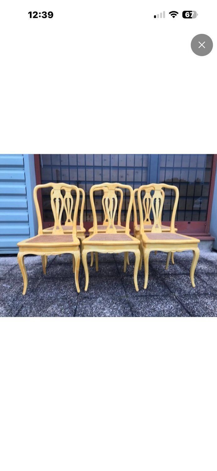 Set Of 6 Cane Chairs In Provençal Louis XV Style Pale Yellow Wood photo furniture