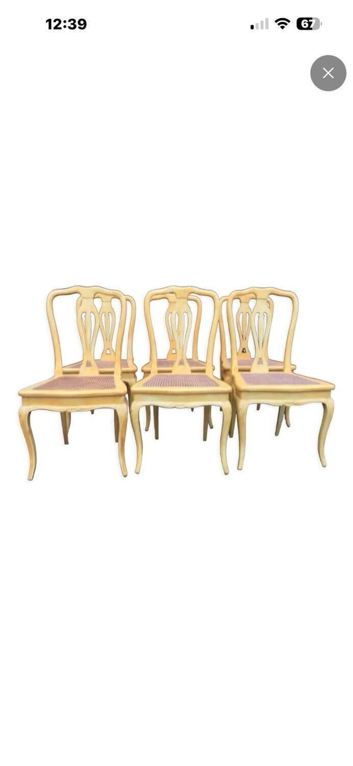Set Of 6 Cane Chairs In Provençal Louis XV Style Pale Yellow Wood photo buy