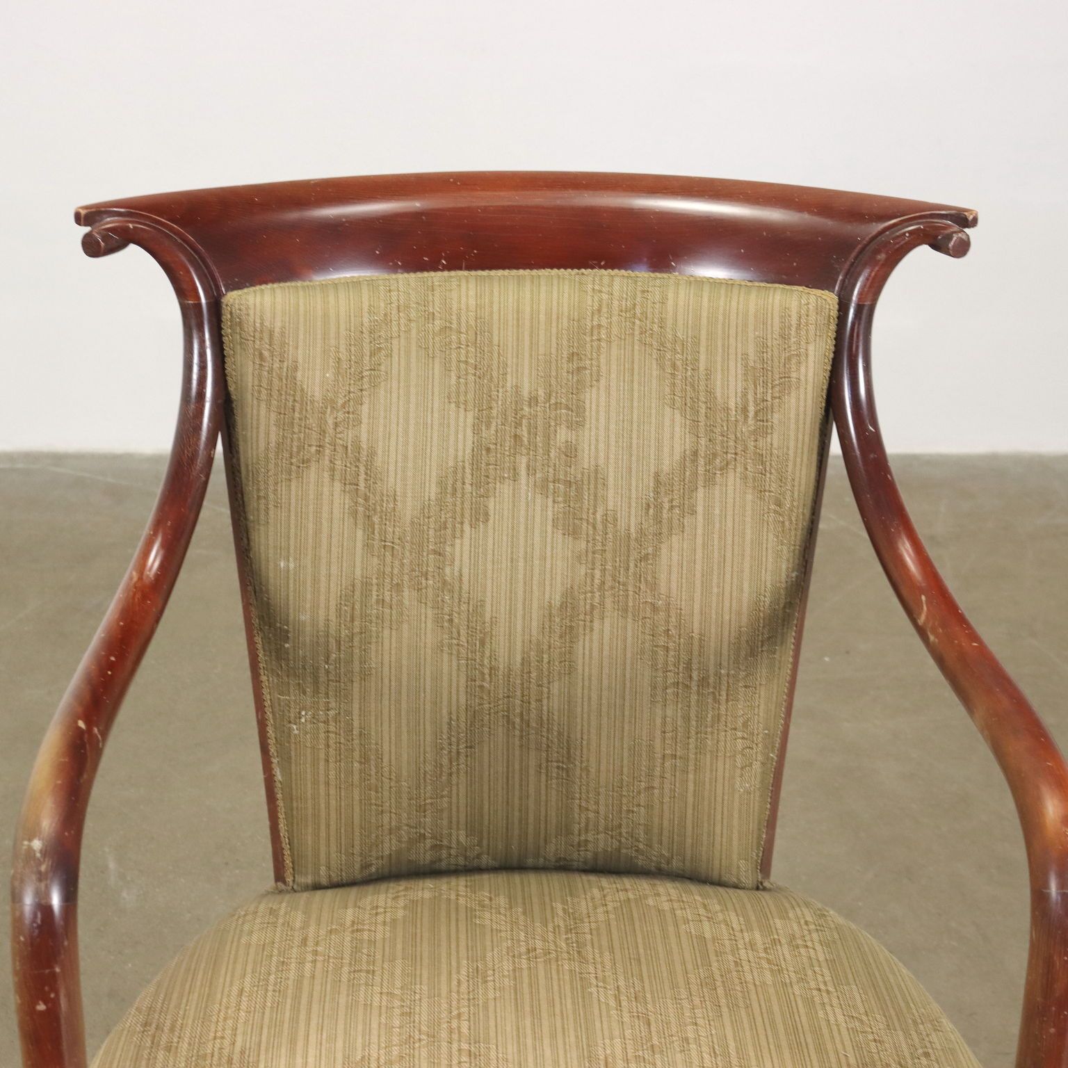 Vintage Chair Fabric Wood With Armrests Design Italy 1950s 1960s photo for sale
