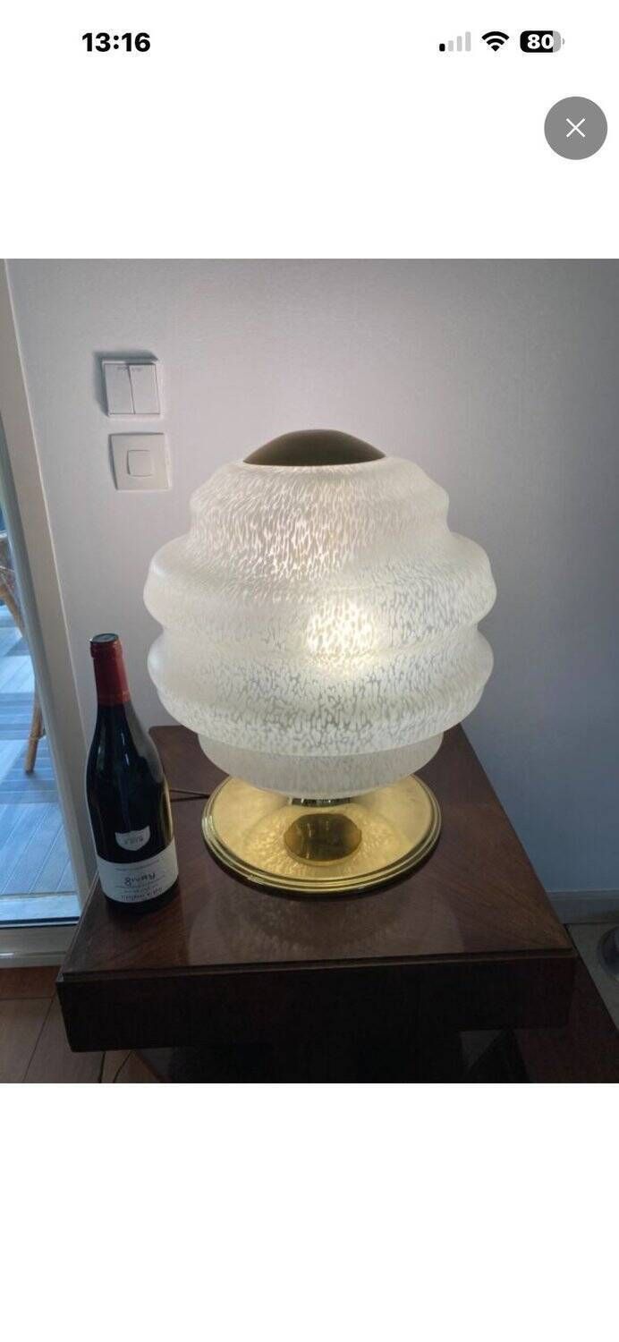 Lighting Vintage Table Lamp From Verrerie De Clichy, Speckled Glass And Brass, Years. photo