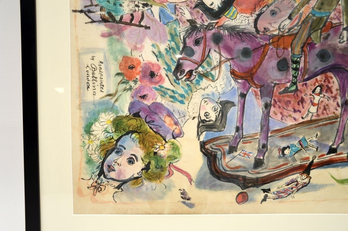 Large Vintage Watercolour Painting By Bettina – Titled: Dolls And Toys – 1973 photo Art