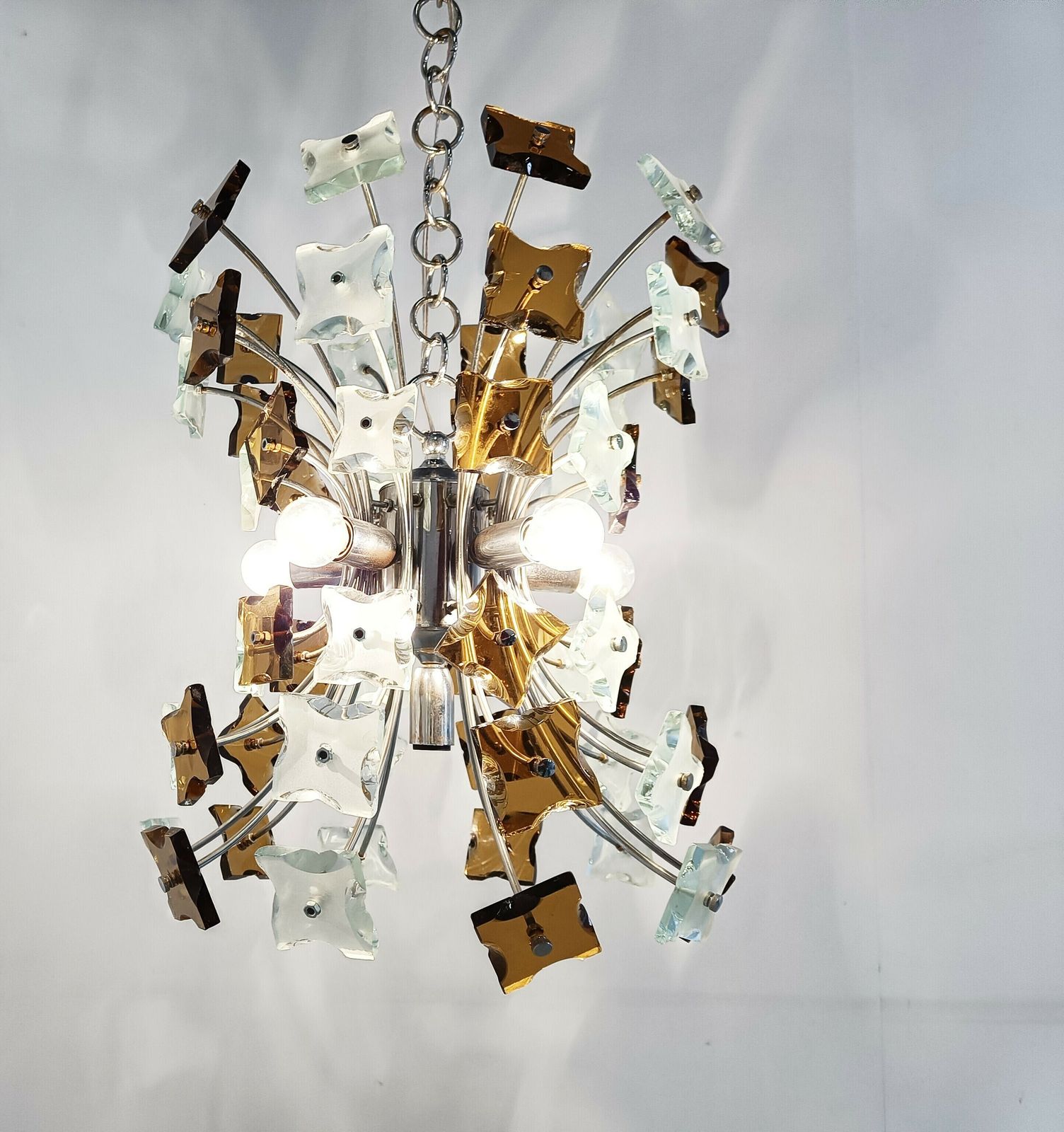 Mid Century Glass Sputnik Chandelier, 1970s photo Lighting
