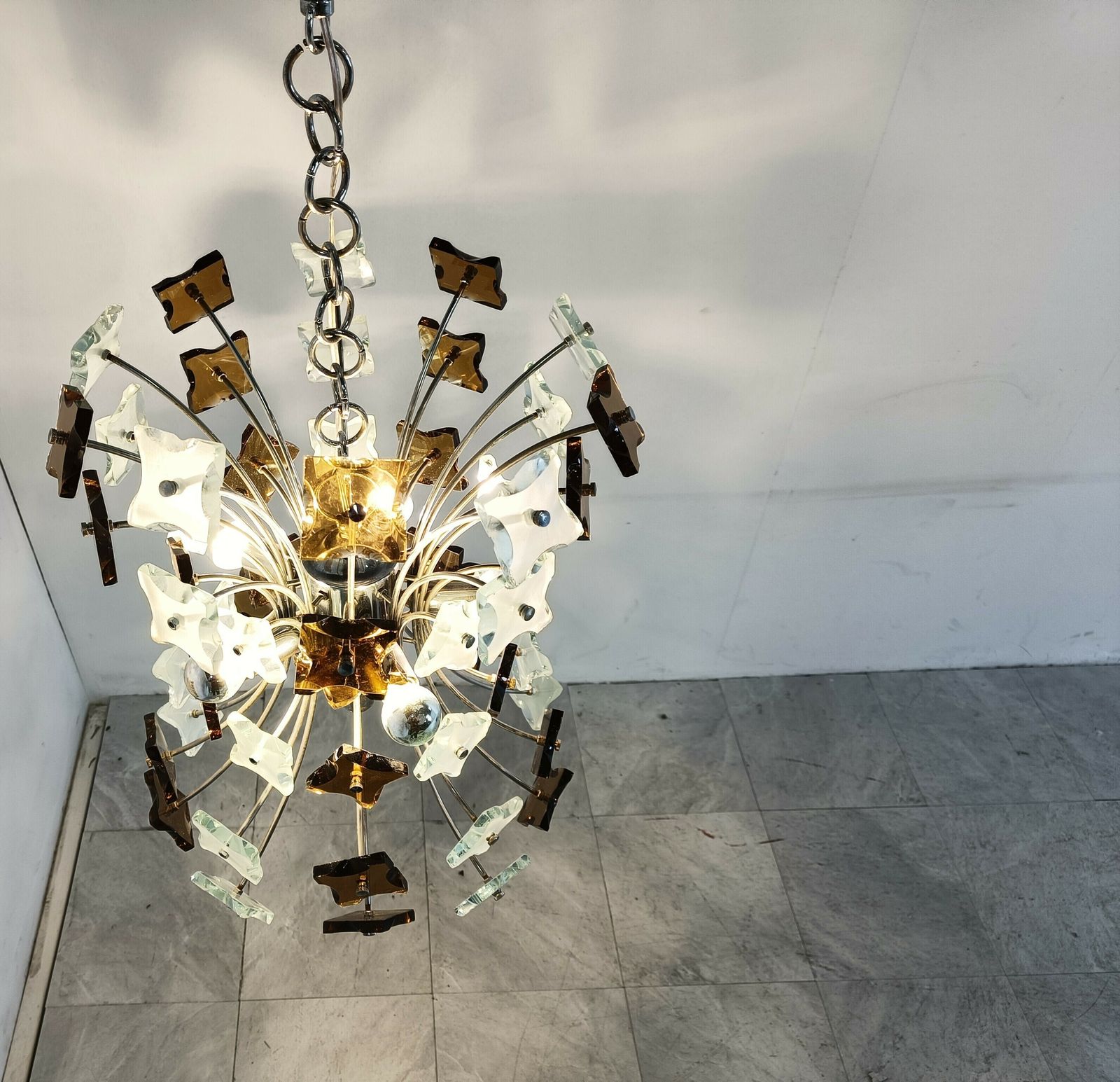 Mid Century Glass Sputnik Chandelier, 1970s photo vintage