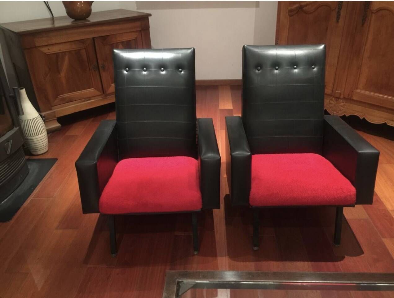 Pair Of Vintage Armchairs In Skai And Fur photo furniture