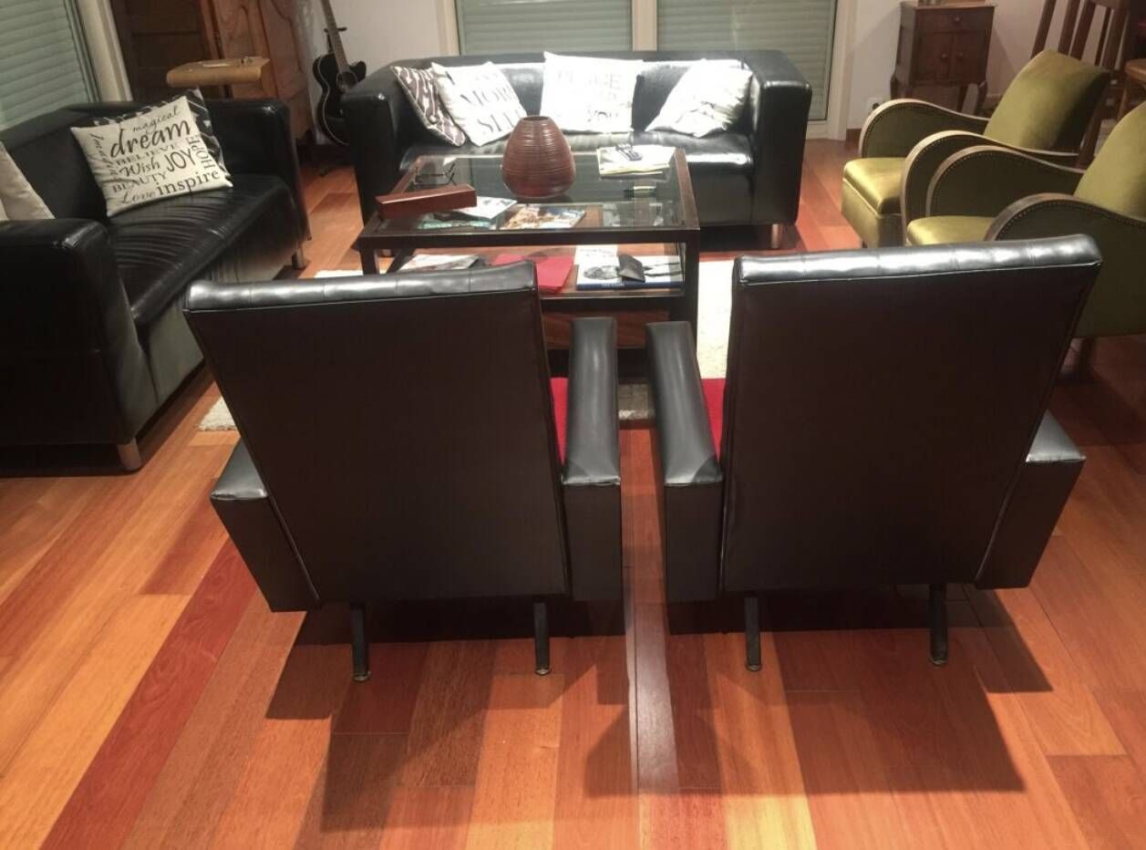 Pair Of Vintage Armchairs In Skai And Fur photo vinterior