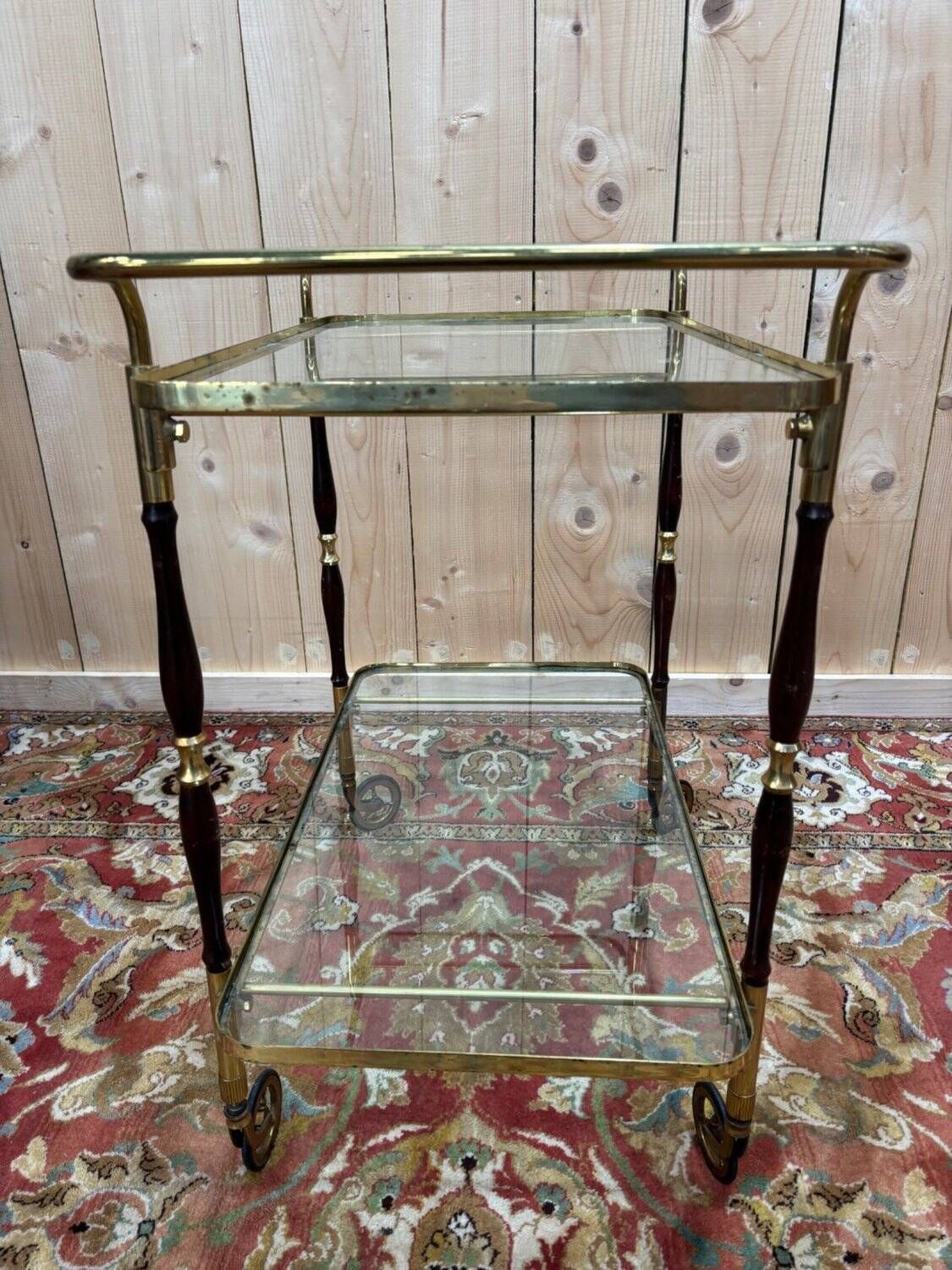 Glass, Brass, And Wood Side Table From The 1950s/60s. photo vinterior